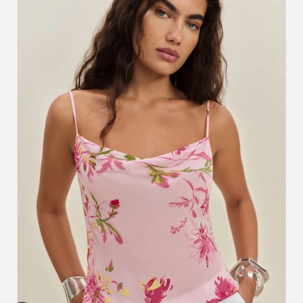 Reformation Pink and Green Floral Print Top